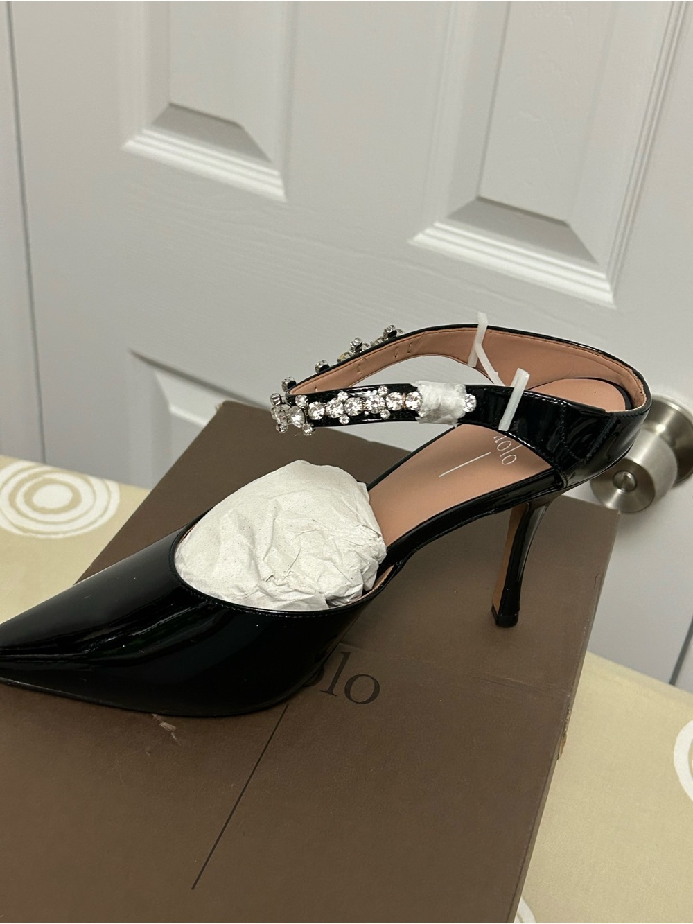 Paolo Black Patent Pointed Toe Embellished Slingback - Picture 3 of 9